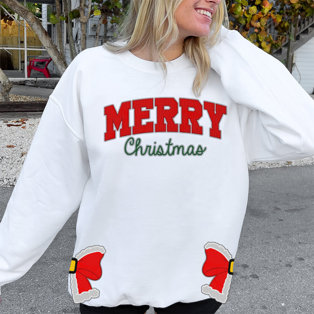 Merry Christmas Red Side Bow Embroidered Sweatshirt