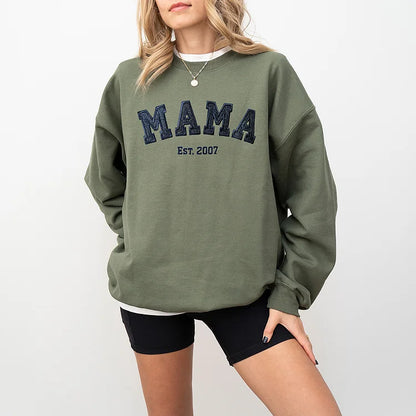 Personalized Mama EST Embroidered Glitter Sweatshirt With Kids Names