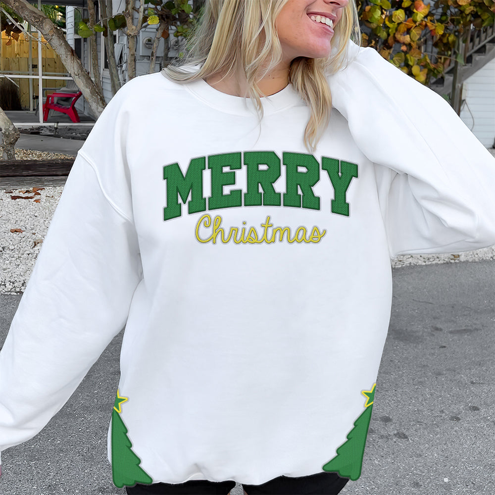 Christmas Tree Glitter Side Bow Sweatshirt