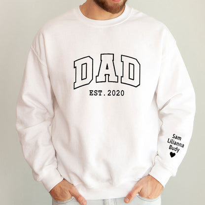 Personalized Dad Grandpa Embroidered Sweatshirt With Kids Names On Sleeve