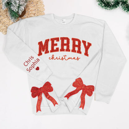 Merry Side Bow Cut-Out Sweatshirt With Glitter