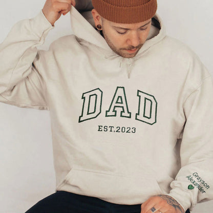 Personalized Dad Grandpa Embroidered Sweatshirt With Kids Names On Sleeve