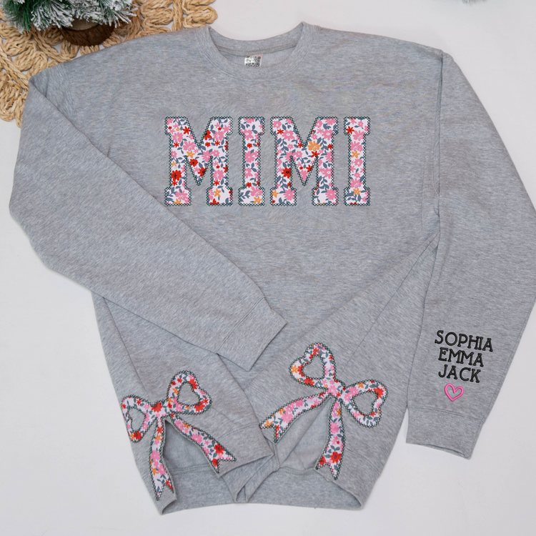 Embroidered Applique Side Bow Sweatshirt, Hoodie