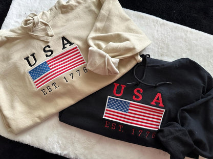 Custom USA EST 1776 Embroidery Sweatshirt, US Flag Sweatshirt