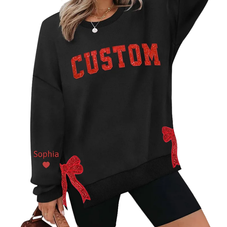 Custom Merry  Sweatshirt, Embroidered Two Side Bows Cut-Out Sweatshirt