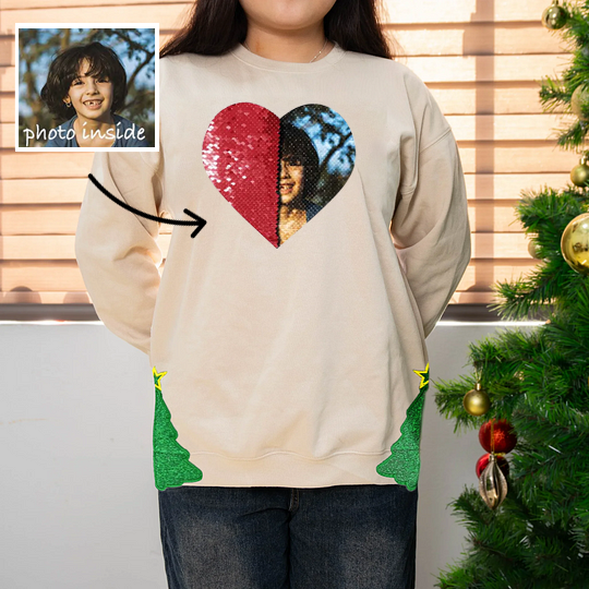 Custom Photo Embroidered Christmas Bow Flip Sequin Sweatshirt