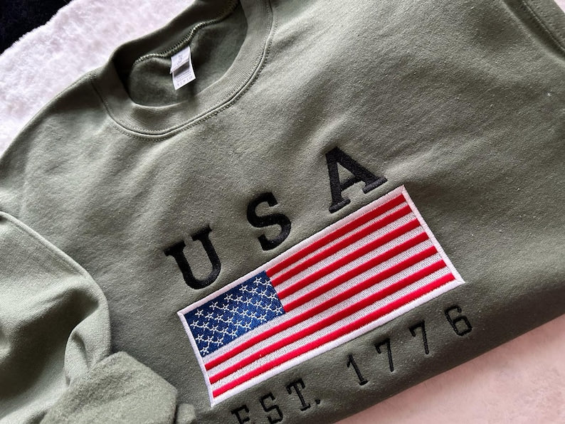 Custom USA EST 1776 Embroidery Sweatshirt, US Flag Sweatshirt