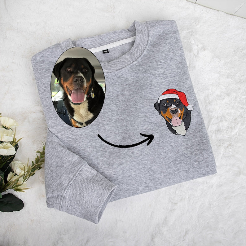 Embroidered Pet's Face Christmas Sweatshirt