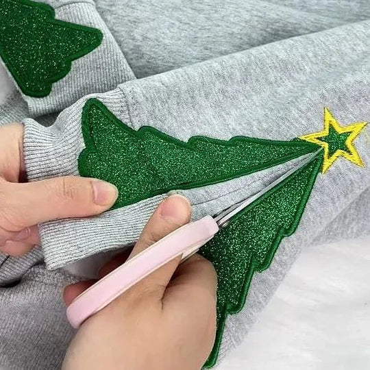 Christmas Tree Glitter Side Bow Sweatshirt