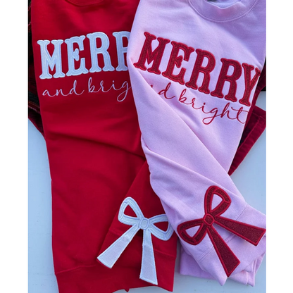 'Merry and Bright' Embroidered Side Bow Cut-Out Sweatshirt