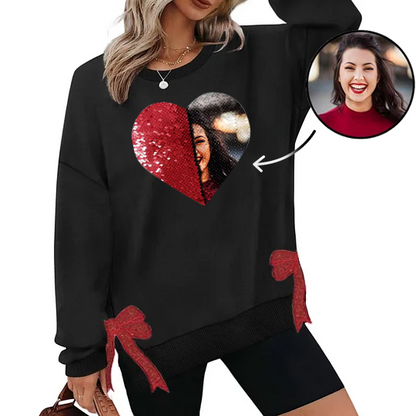 Custom Photo Embroidered Christmas Bow Flip Sequin Sweatshirt