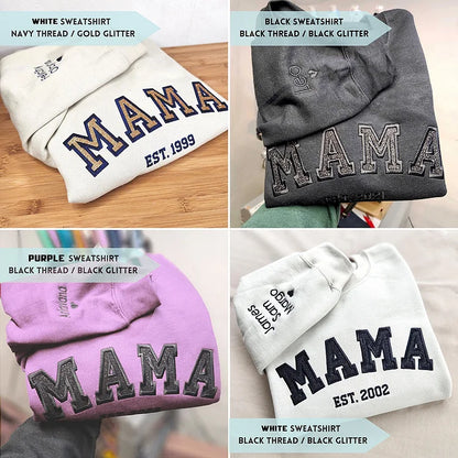 Personalized Mama EST Embroidered Glitter Sweatshirt With Kids Names