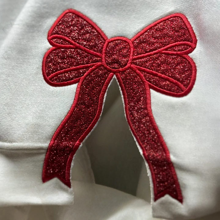 Custom Merry  Sweatshirt, Embroidered Two Side Bows Cut-Out Sweatshirt