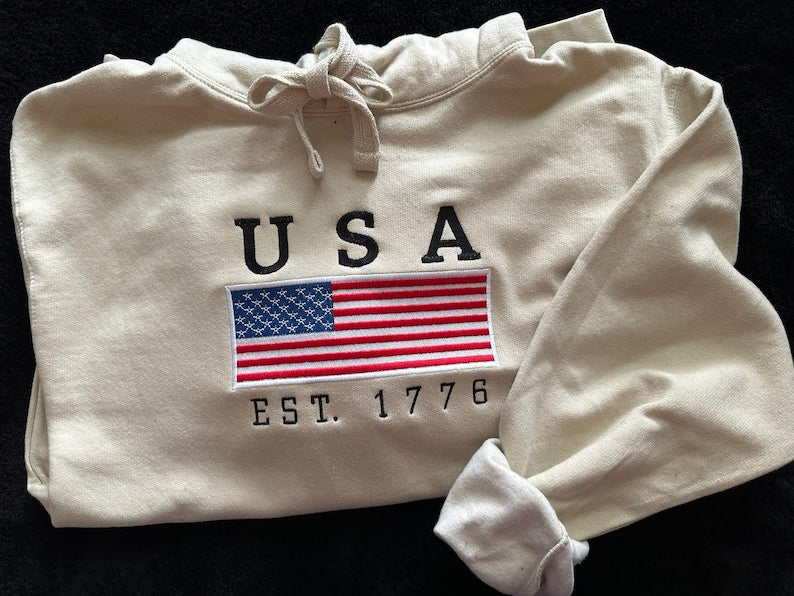 Custom USA EST 1776 Embroidery Sweatshirt, US Flag Sweatshirt