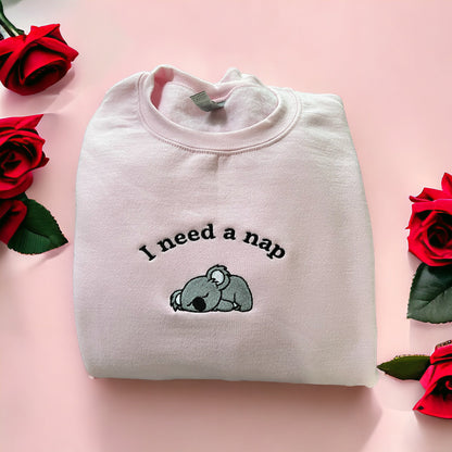 I Need a Nap Koala Custom Embroidered Crewneck