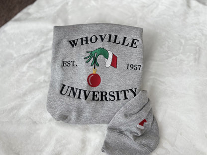 Christmas Sweatshirt, Christmas Whoville University Embroidered Sweatshirt