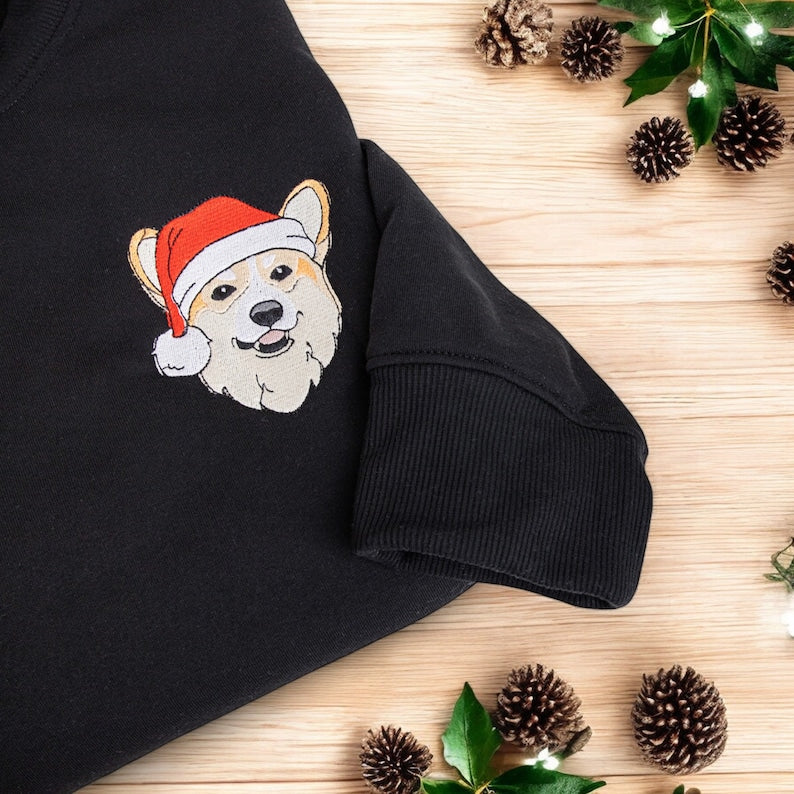 Embroidered Pet's Face Christmas Sweatshirt