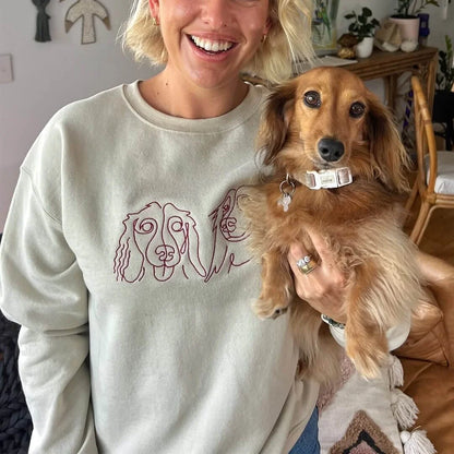 Custom Pet Face Line Drawing Embroidered Sweatshirts/Hoodies