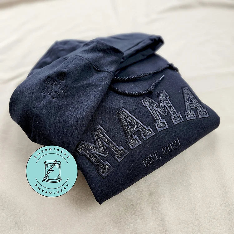 Personalized Mama EST Embroidered Glitter Sweatshirt With Kids Names