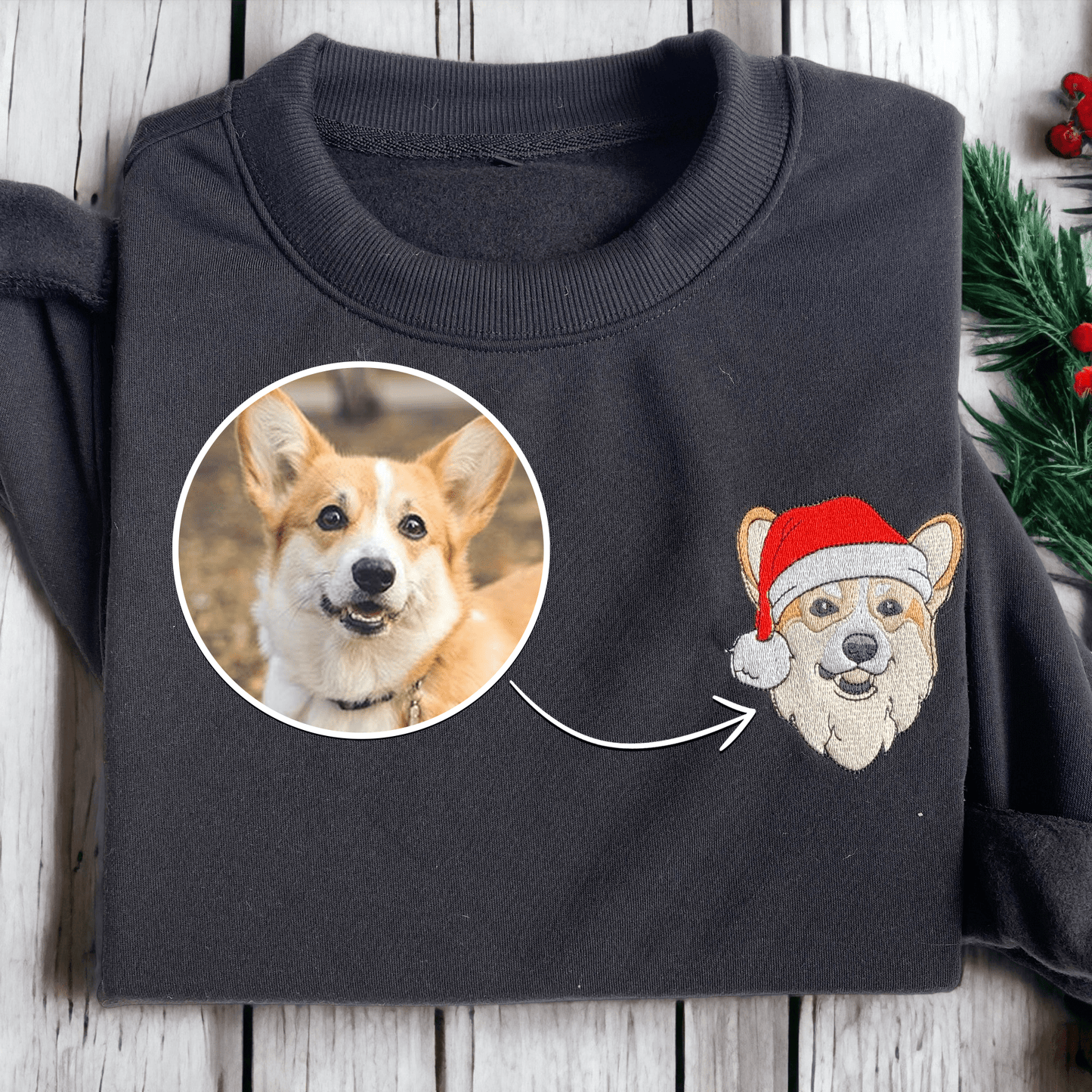 Dog Christmas Embroidered Sweatshirt,Christmas Gifts for Dog Lovers