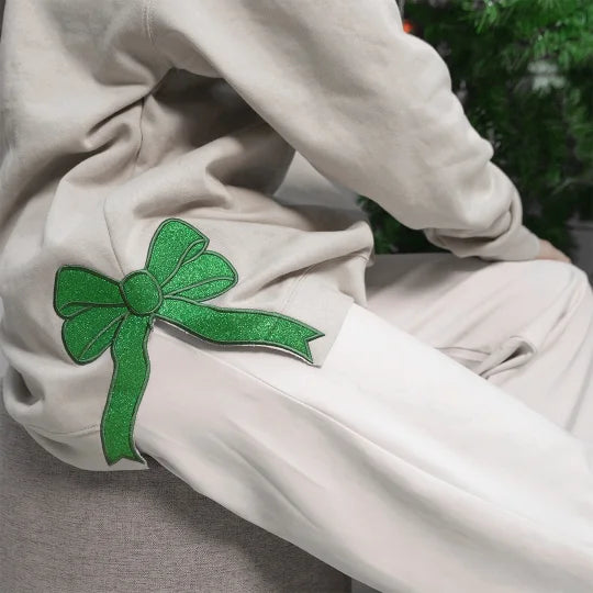 Custom Merry  Sweatshirt, Embroidered Two Side Bows Cut-Out Sweatshirt