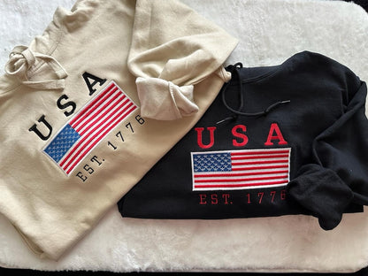 Custom USA EST 1776 Embroidery Sweatshirt, US Flag Sweatshirt