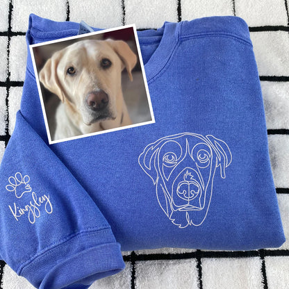 Custom Pet Face Line Drawing Embroidered Sweatshirts/Hoodies