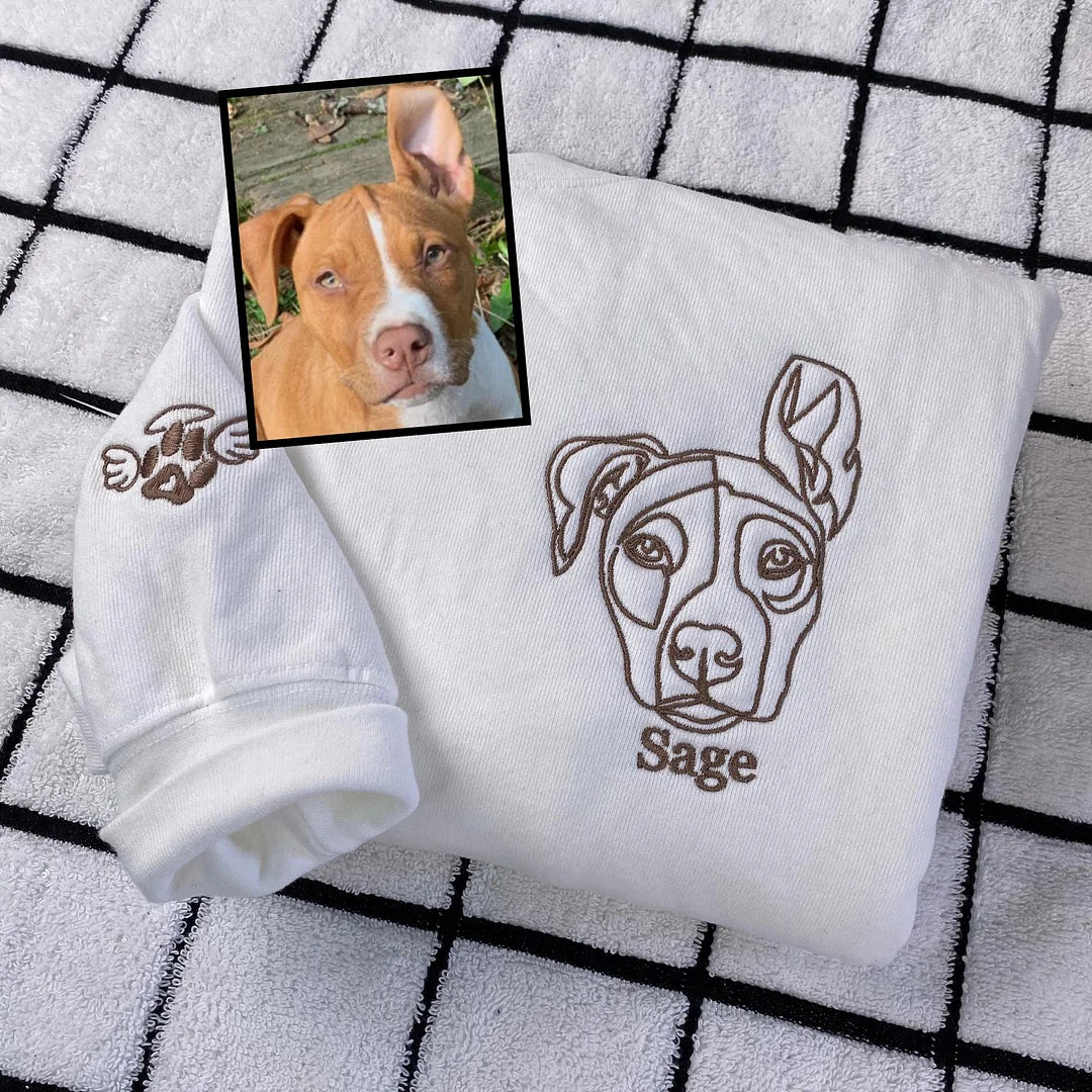 Custom Pet Face Line Drawing Embroidered Sweatshirts/Hoodies