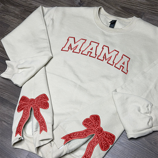 Custom Merry  Sweatshirt, Embroidered Two Side Bows Cut-Out Sweatshirt