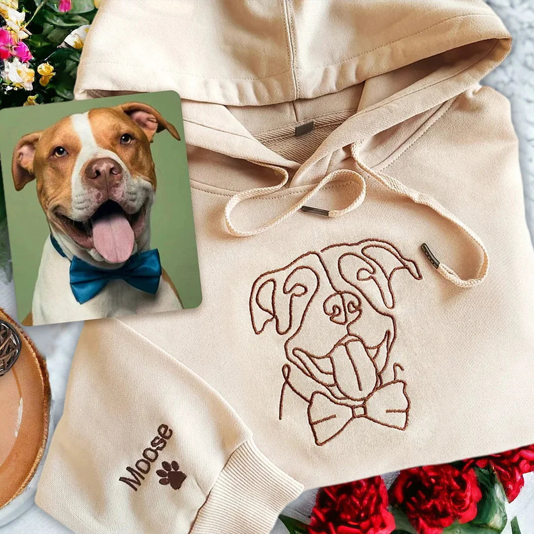 Custom Pet Face Line Drawing Embroidered Sweatshirts/Hoodies