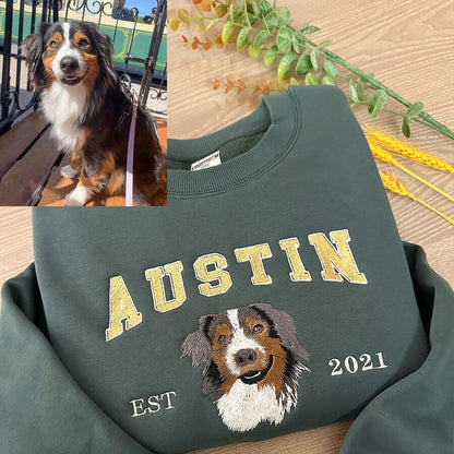 Personalized Pet Portrait Embroidered EST Sweatshirt for Pet Lover