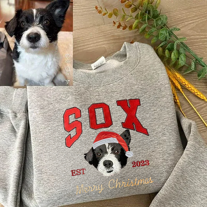 Embroidered Pet Portrait and EST Year Sweatshirt With Christmas Hat