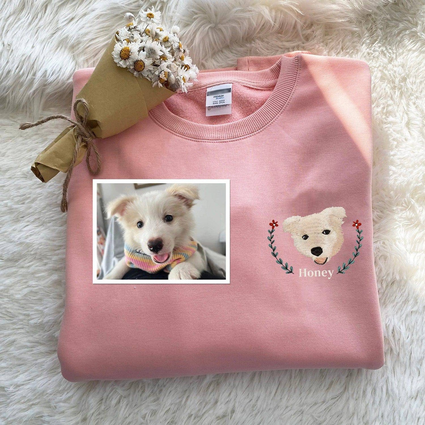 Custom Pet Photo with the Wreath Embroidered Sweatshirt,Hoodie,T-shirt