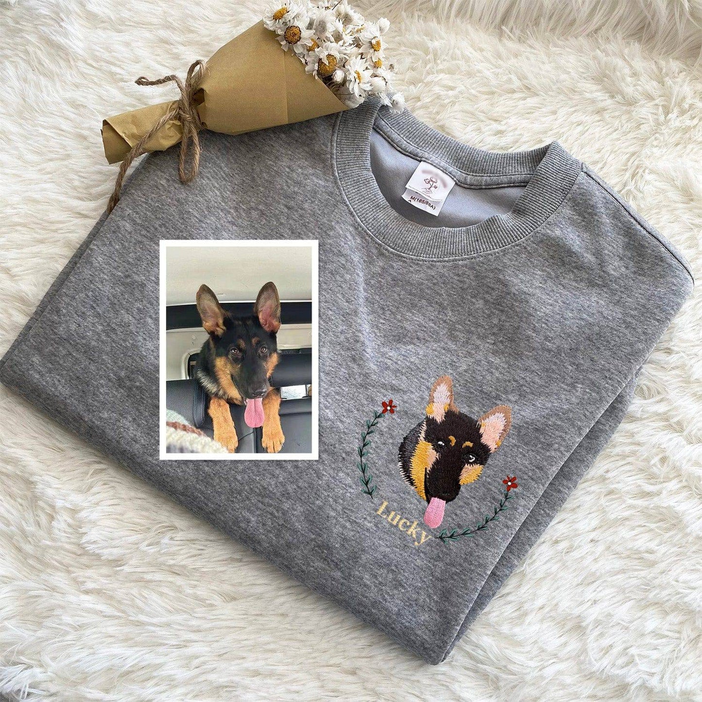 Custom Pet Photo with the Wreath Embroidered Sweatshirt,Hoodie,T-shirt