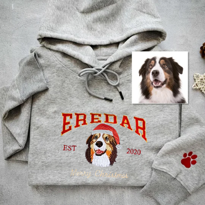 Embroidered Pet Portrait and EST Year Sweatshirt With Christmas Hat