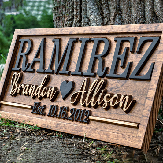 Couples Heart-Personalized 3D wood name sign