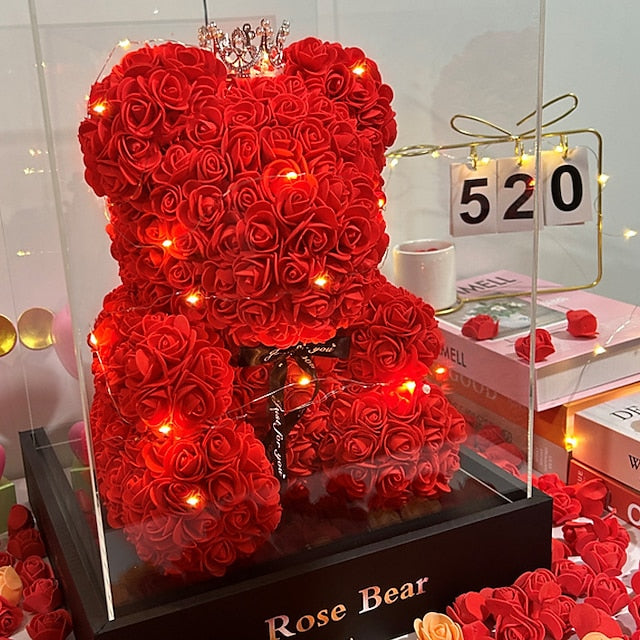 Rose Bear Artificial Foam Flowers with LED Light & Gift Box