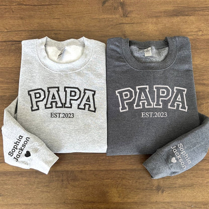 Personalized Dad Grandpa Embroidered Sweatshirt With Kids Names On Sleeve