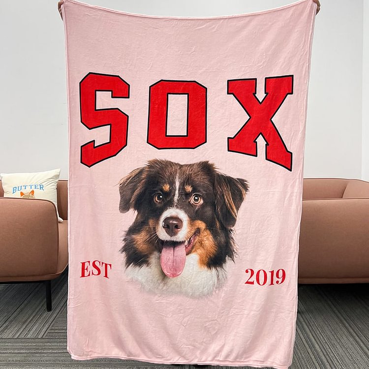 Custom Pet Portrait Blanket with Pet Name