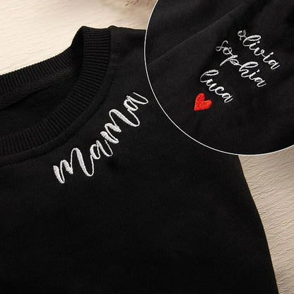 Custom Mama Embroidered Sweatshirt with Kids Names sleeve Personalized Mother's Day Gift