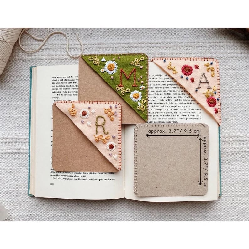 Personalized Hand Embroidered Corner Bookmark