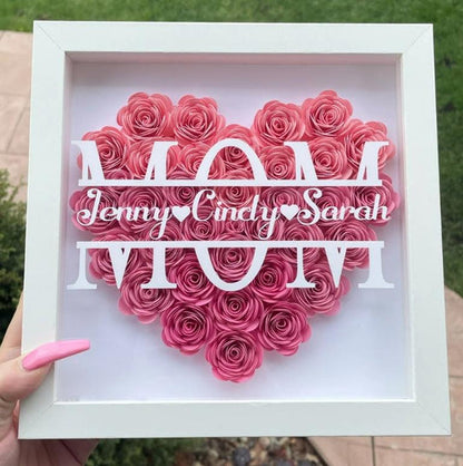 Mom Heart Shaped Monogram Flower Shadow Box Gift