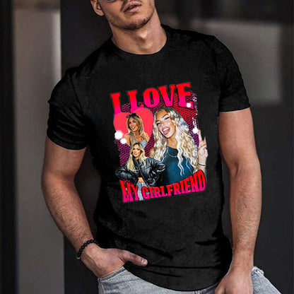 Personalized T-shirt I Love My Girlfriend with Custom Photos Design Attractive Gift for Valentine's Day