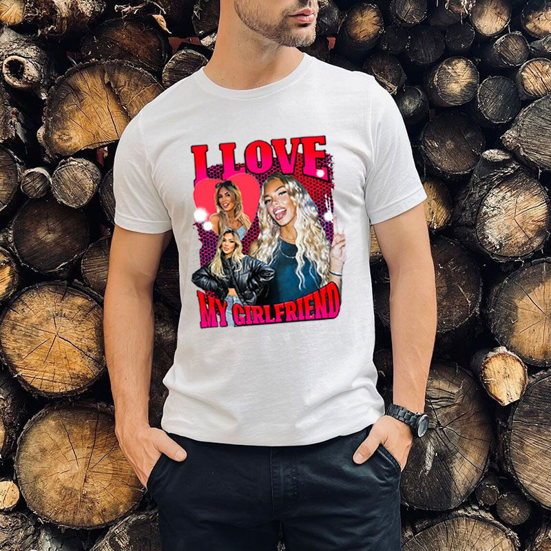 Personalized T-shirt I Love My Girlfriend with Custom Photos Design Attractive Gift for Valentine's Day