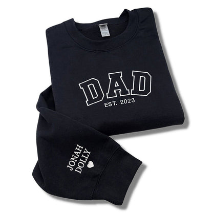 Personalized Dad Grandpa Embroidered Sweatshirt With Kids Names On Sleeve