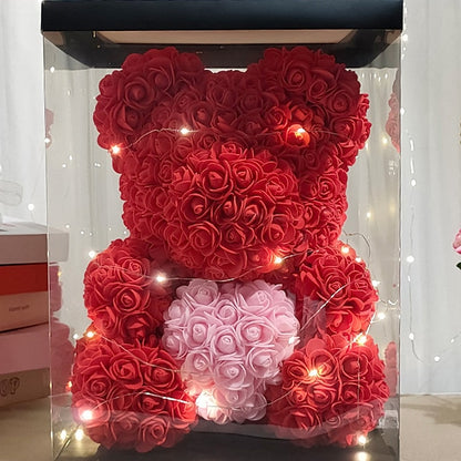 Rose Bear Artificial Foam Flowers with LED Light & Gift Box