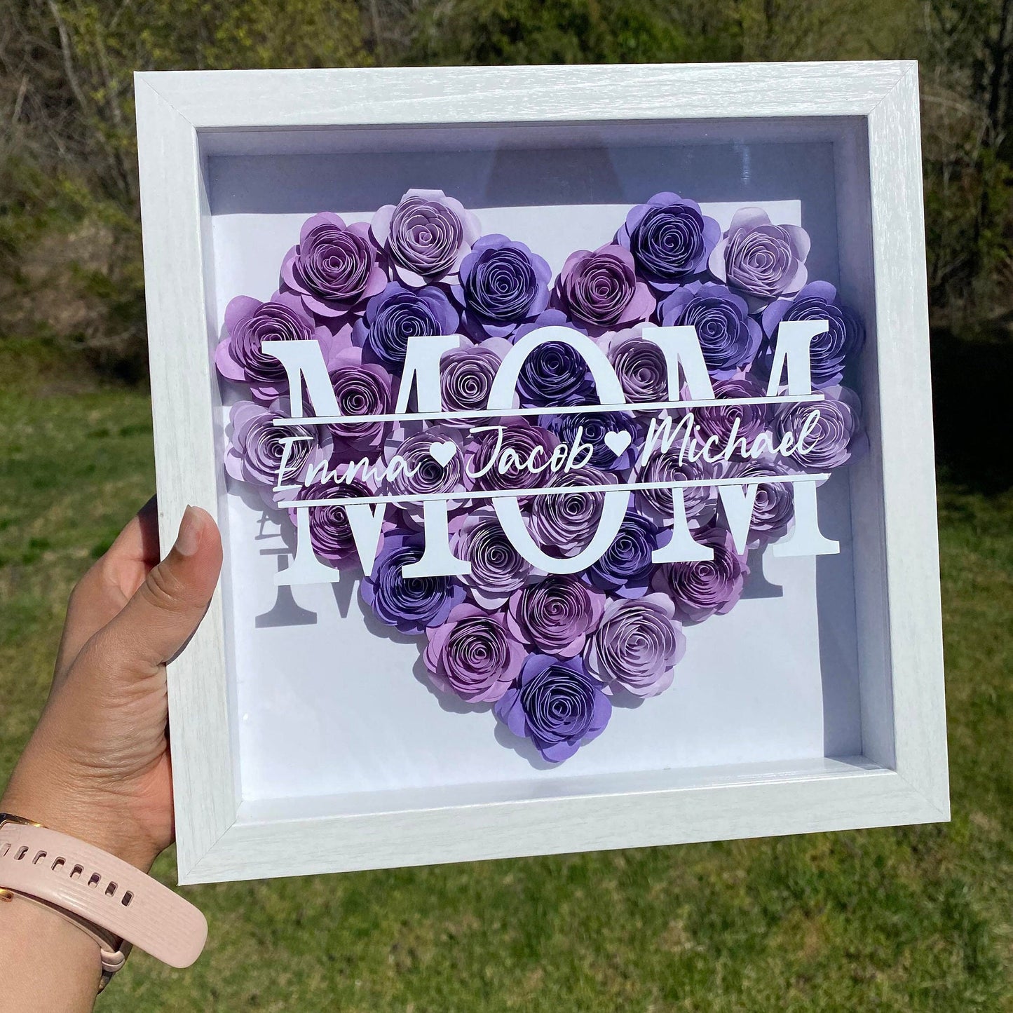 Mom Heart Shaped Monogram Flower Shadow Box Gift