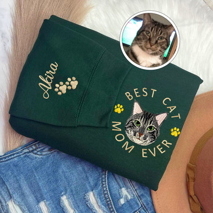 Custom Embroidered Best Cat Mom Ever Hoodie