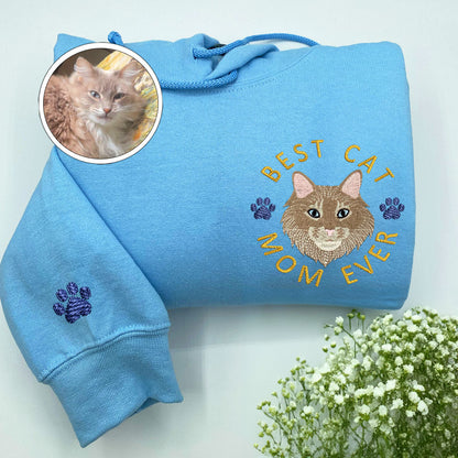 Custom Embroidered Best Cat Mom Ever Hoodie