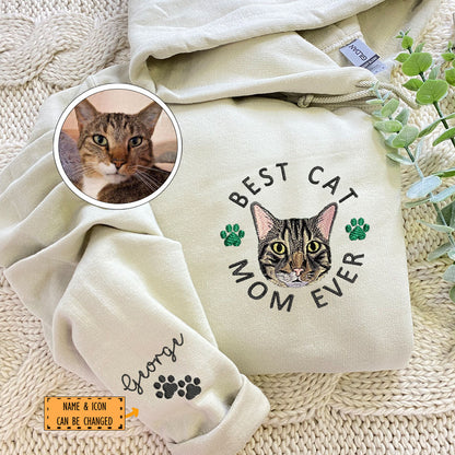 Custom Embroidered Best Cat Mom Ever Hoodie